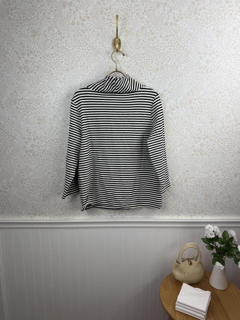 HOBBS London Black & White Striped Tali 3/4 Sleeve Roll Neck Top - Size - Large - Picture 4 of 8